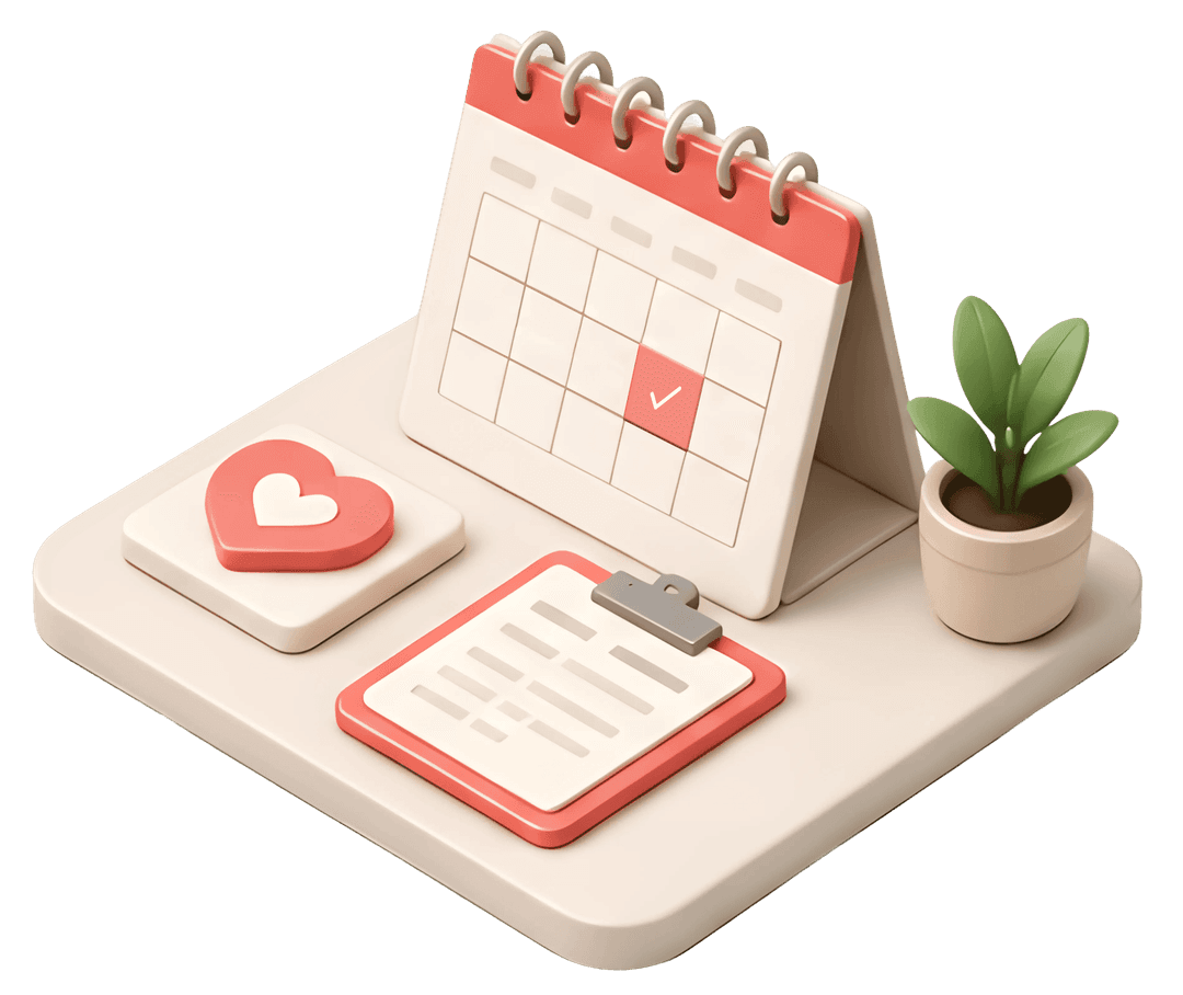 Calendar, clipboard, and heart icon representing scheduling your scan