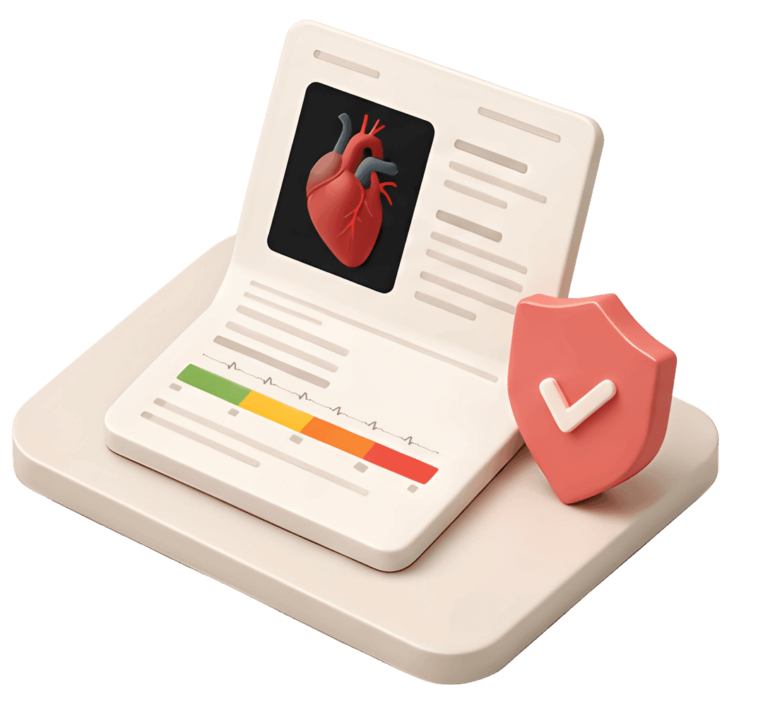 Heart health report with risk indicators and a verification shield