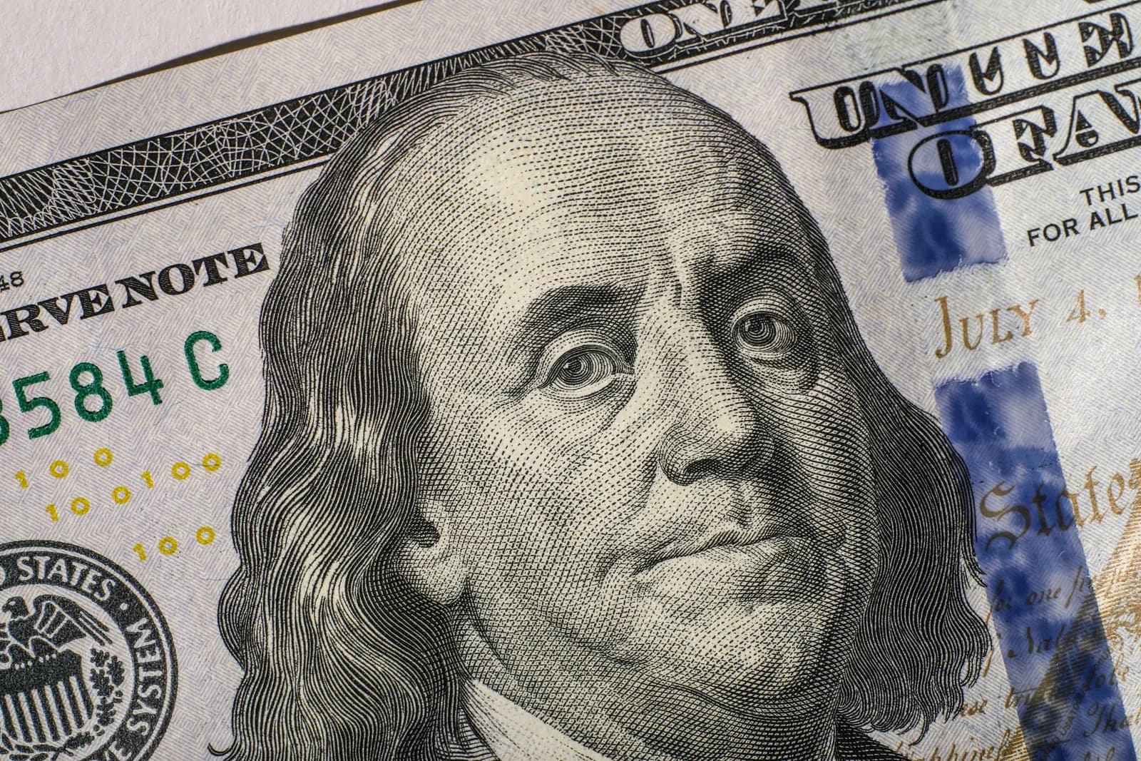 Close-up of a United States one-hundred-dollar bill