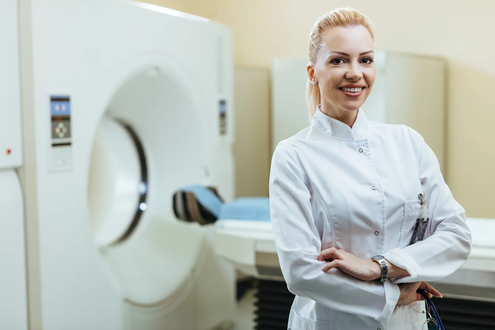 Radiologist standing in a medical imaging room